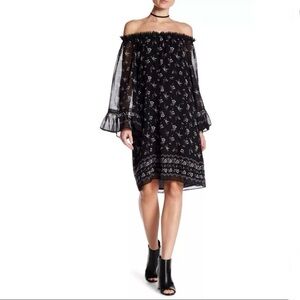 NWT MAX STUDIO Med Off Shoulder Long Sleeve Floral Boho Babydoll Ruffle Dress